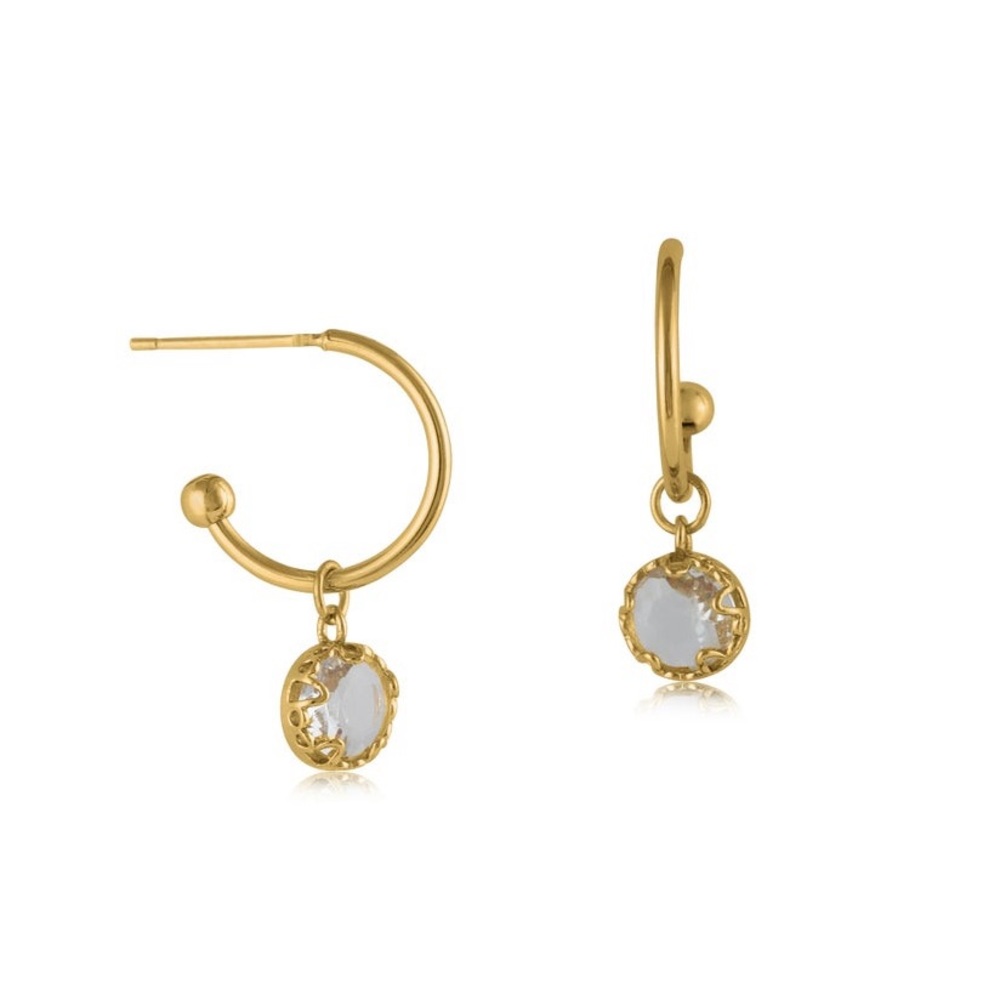 NWT Big Metal London Nicole Crystal Round Stone Tiny Hoop Earrings